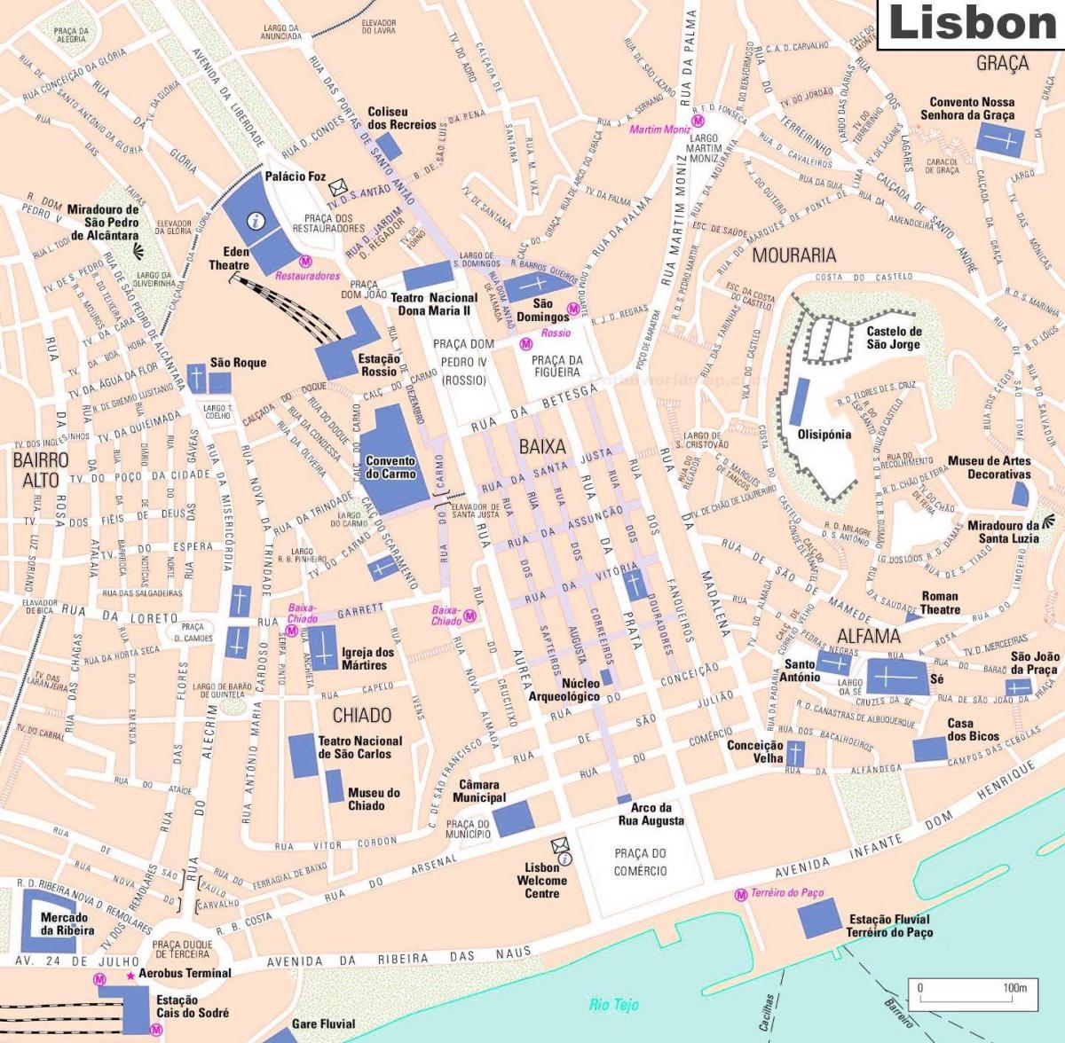 centro città di lisbona la mappa