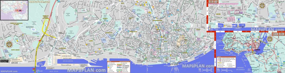mappa del centro di lisbona, portogallo