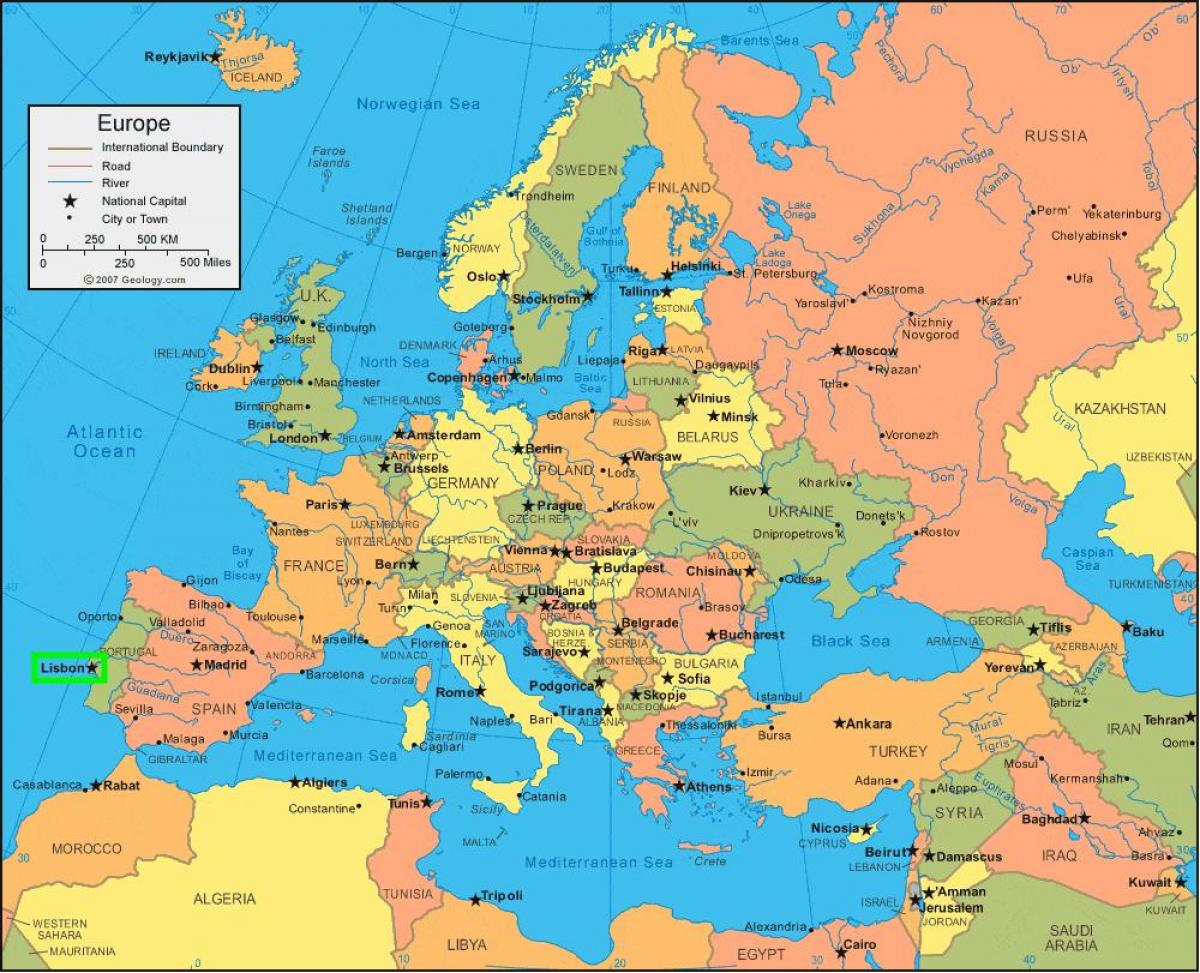 lisbona, portogallo mappa europa