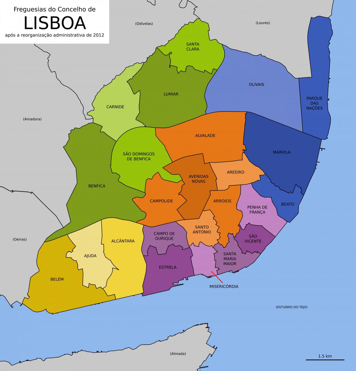 mappa di lisbona, portogallo quartieri